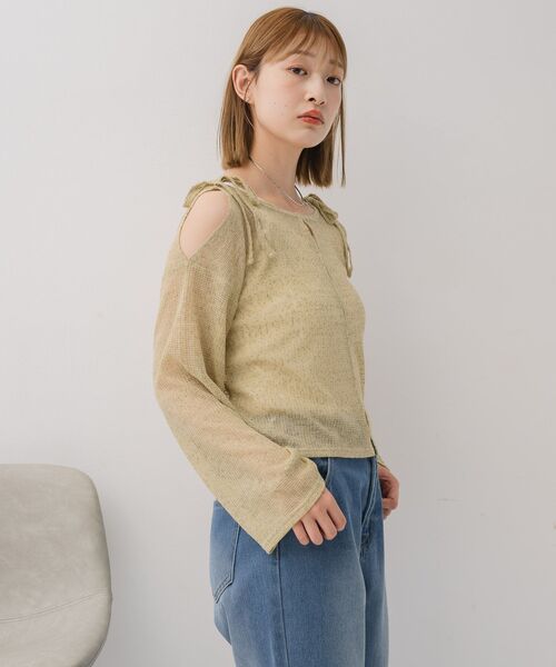 RETRO GIRL（レトロガール）の「【前後2way】肩スリットメランジカーデ（ニット/セーター・レディース・グリーン/ブラック/ライトグレー・FREE）」の12枚目の写真