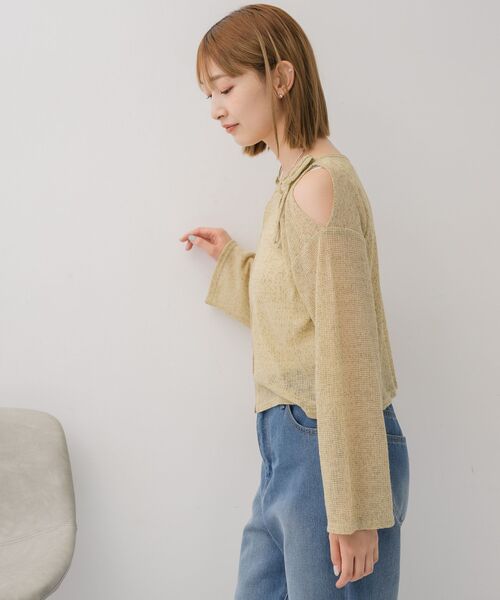 RETRO GIRL（レトロガール）の「【前後2way】肩スリットメランジカーデ（ニット/セーター・レディース・グリーン/ブラック/ライトグレー・FREE）」の14枚目の写真