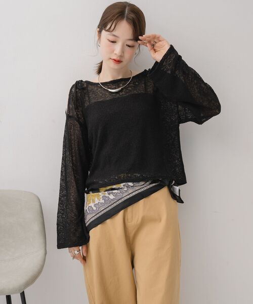 RETRO GIRL（レトロガール）の「【前後2way】肩スリットメランジカーデ（ニット/セーター・レディース・グリーン/ブラック/ライトグレー・FREE）」の19枚目の写真