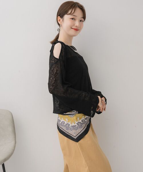 RETRO GIRL（レトロガール）の「【前後2way】肩スリットメランジカーデ（ニット/セーター・レディース・グリーン/ブラック/ライトグレー・FREE）」の20枚目の写真