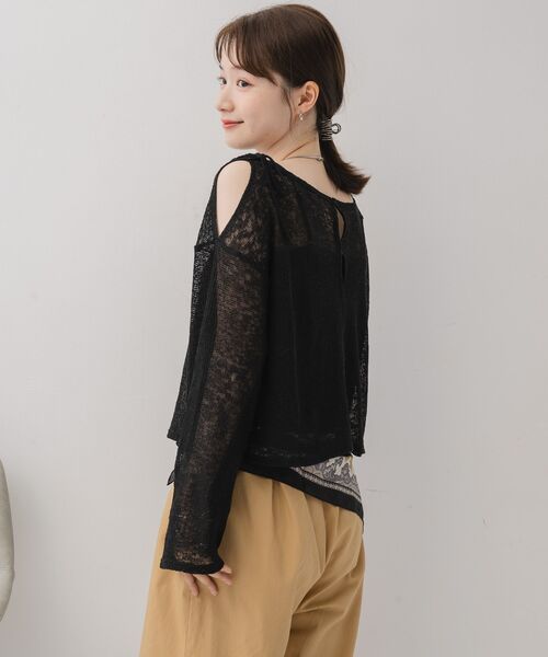 RETRO GIRL（レトロガール）の「【前後2way】肩スリットメランジカーデ（ニット/セーター・レディース・グリーン/ブラック/ライトグレー・FREE）」の22枚目の写真