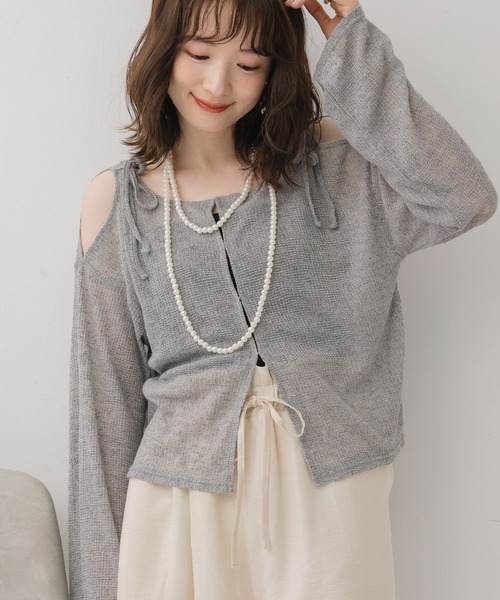 RETRO GIRL（レトロガール）の「【前後2way】肩スリットメランジカーデ（ニット/セーター・レディース・グリーン/ブラック/ライトグレー・FREE）」の2枚目の写真