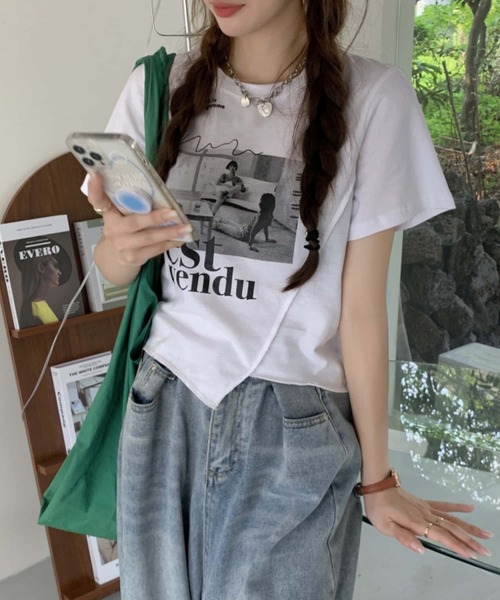 MAISON DE THERESE(メゾン ド テレーズ)の「不規則カットプリントTシャツ(Tシャツ/カットソー・レディース・ブラック/ホワイト・M)」の2枚目の写真