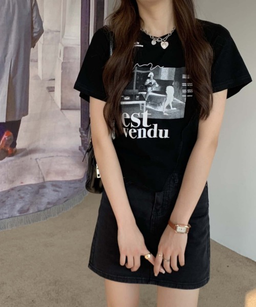 MAISON DE THERESE(メゾン ド テレーズ)の「不規則カットプリントTシャツ(Tシャツ/カットソー・レディース・ブラック/ホワイト・M)」の4枚目の写真