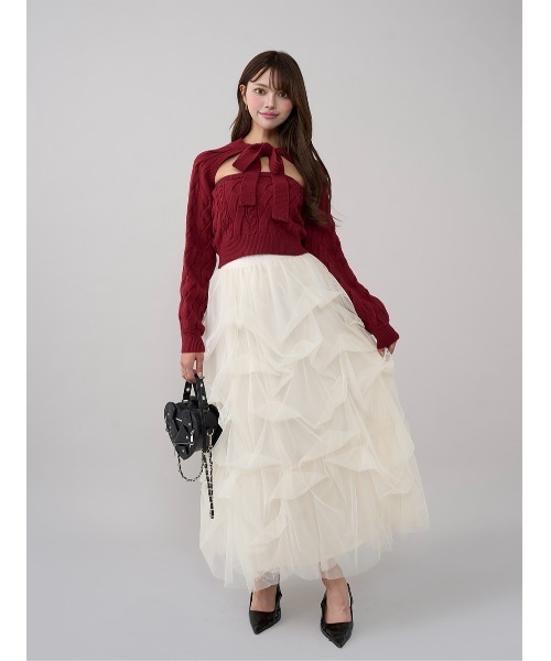 ケーブルニットアンサンブルトップス ケーブルアンサンブルニットトップス（ニット/セーター