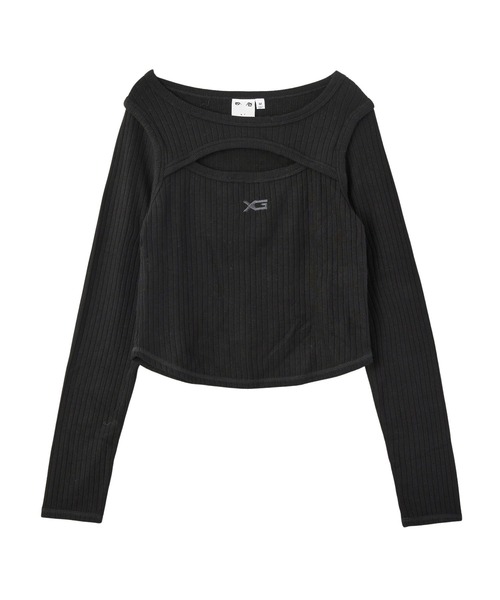 X-girl(エックスガール)の「FRONT SLIT RIB L/S TOP(Tシャツ/カットソー・レディース・オフホワイト/ブラック・ONE SIZE)」の2枚目の写真
