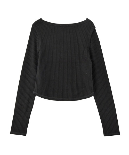 X-girl(エックスガール)の「FRONT SLIT RIB L/S TOP(Tシャツ/カットソー・レディース・オフホワイト/ブラック・ONE SIZE)」の4枚目の写真