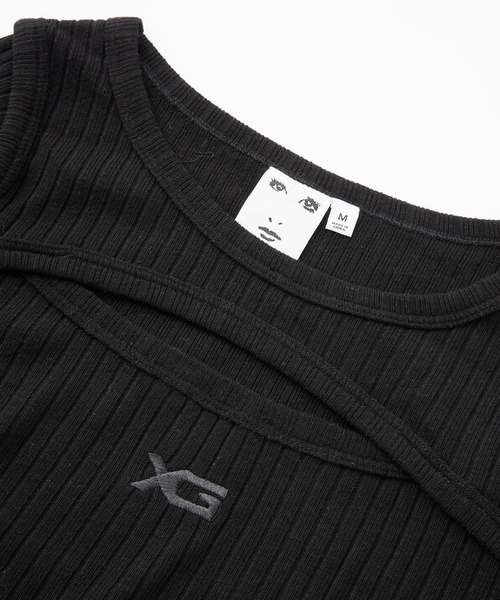 X-girl(エックスガール)の「FRONT SLIT RIB L/S TOP(Tシャツ/カットソー・レディース・オフホワイト/ブラック・ONE SIZE)」の5枚目の写真