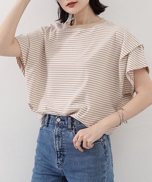 肩タック半袖 Tシャツ ボーダーカットソー