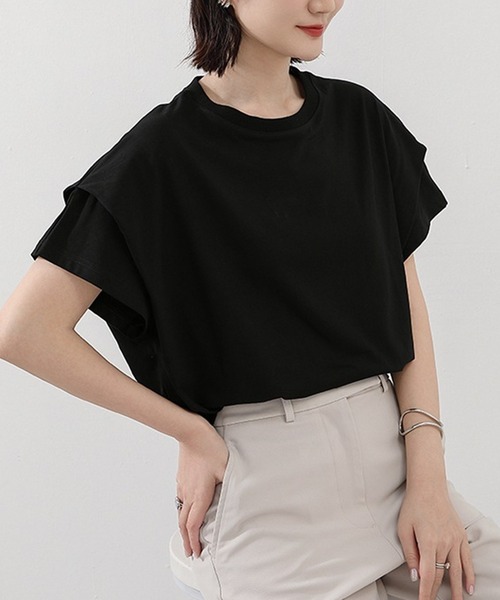 LUMIRA（アパレル）（ルミラ）の「肩タック半袖 Tシャツ ボーダーカットソー（Tシャツ/カットソー・レディース・ブラック/ホワイト×ネイビー/ブラック×ホワイト/ホワイト/ブラウン系その他/グレー×ホワイト・ONE SIZE）」の4枚目の写真