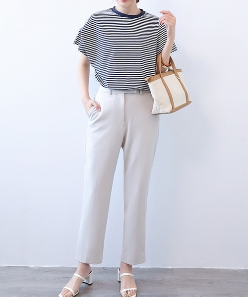 LUMIRA（アパレル）（ルミラ）の「肩タック半袖 Tシャツ ボーダーカットソー（Tシャツ/カットソー・レディース・ブラック/ホワイト×ネイビー/ブラック×ホワイト/ホワイト/ブラウン系その他/グレー×ホワイト・ONE SIZE）」の8枚目の写真
