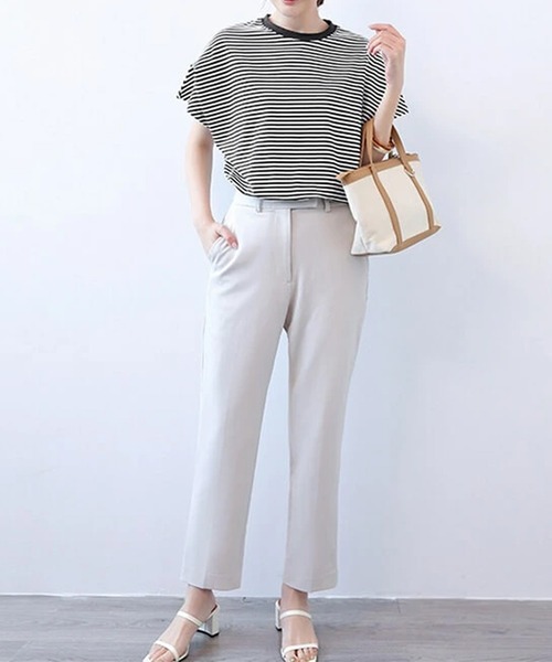 LUMIRA（アパレル）（ルミラ）の「肩タック半袖 Tシャツ ボーダーカットソー（Tシャツ/カットソー・レディース・ブラック/ホワイト×ネイビー/ブラック×ホワイト/ホワイト/ブラウン系その他/グレー×ホワイト・ONE SIZE）」の10枚目の写真