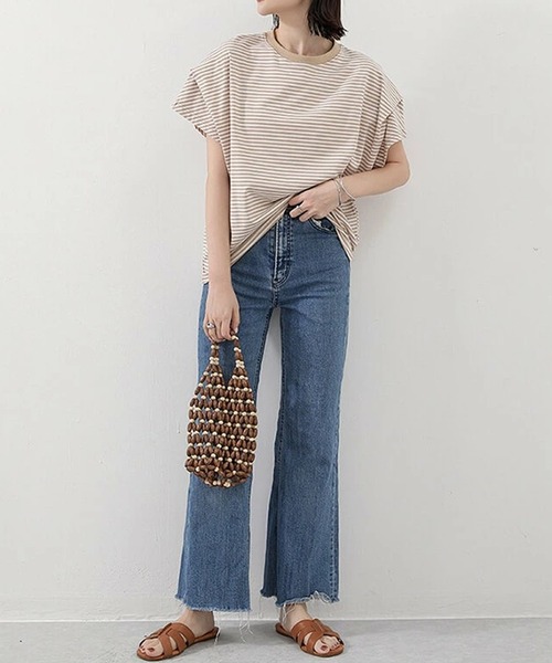 LUMIRA（アパレル）（ルミラ）の「肩タック半袖 Tシャツ ボーダーカットソー（Tシャツ/カットソー・レディース・ブラック/ホワイト×ネイビー/ブラック×ホワイト/ホワイト/ブラウン系その他/グレー×ホワイト・ONE SIZE）」の14枚目の写真