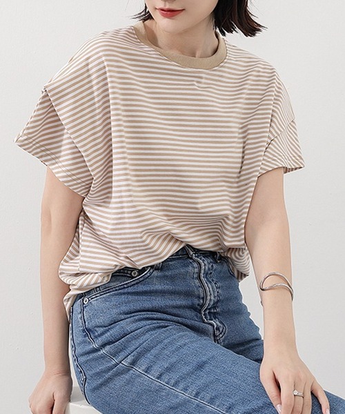 LUMIRA（アパレル）（ルミラ）の「肩タック半袖 Tシャツ ボーダーカットソー（Tシャツ/カットソー・レディース・ブラック/ホワイト×ネイビー/ブラック×ホワイト/ホワイト/ブラウン系その他/グレー×ホワイト・ONE SIZE）」の15枚目の写真