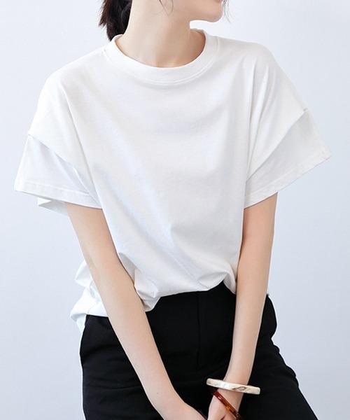 LUMIRA（アパレル）（ルミラ）の「肩タック半袖 Tシャツ ボーダーカットソー（Tシャツ/カットソー・レディース・ブラック/ホワイト×ネイビー/ブラック×ホワイト/ホワイト/ブラウン系その他/グレー×ホワイト・ONE SIZE）」の16枚目の写真