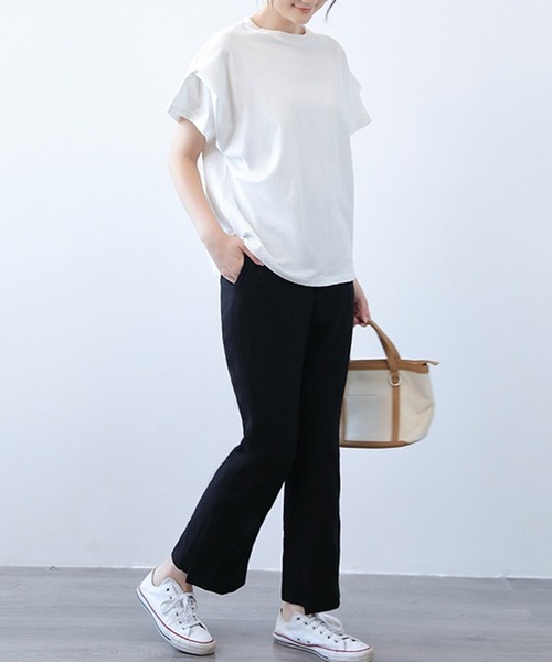 LUMIRA（アパレル）（ルミラ）の「肩タック半袖 Tシャツ ボーダーカットソー（Tシャツ/カットソー・レディース・ブラック/ホワイト×ネイビー/ブラック×ホワイト/ホワイト/ブラウン系その他/グレー×ホワイト・ONE SIZE）」の17枚目の写真