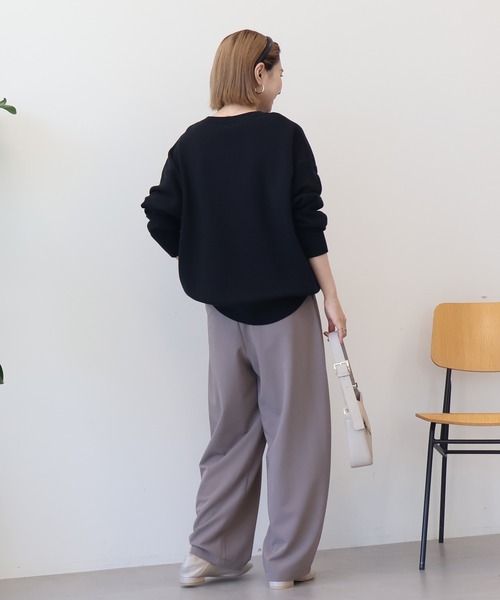 コットンブレンドスウェットライクロゴニットトップス（ニット