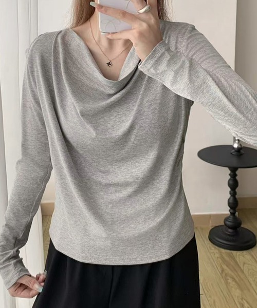 LOWO(ロワ)の「ドレープネック カットソー(Tシャツ/カットソー・レディース・オフホワイト/グレー/ブラック/ベージュ/ブラウン・FREE)」の13枚目の写真