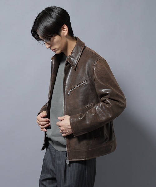 NANO universe(ナノユニバース)の「ラムナッパレザーライダースジャケット(ライダースジャケット・メンズ・ブラック/ブラウン・L/M)」の5枚目の写真