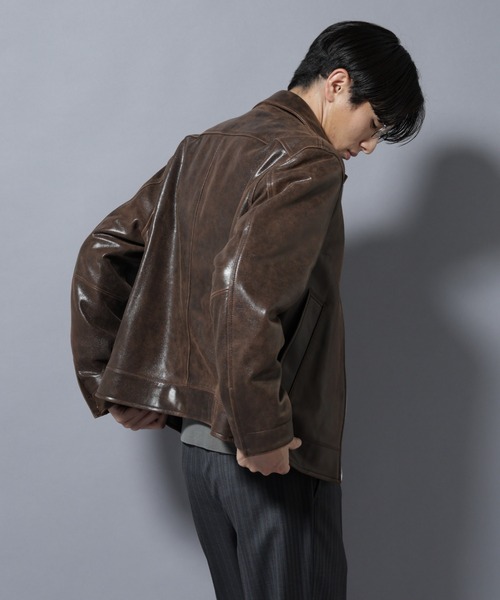 NANO universe(ナノユニバース)の「ラムナッパレザーライダースジャケット(ライダースジャケット・メンズ・ブラック/ブラウン・L/M)」の6枚目の写真