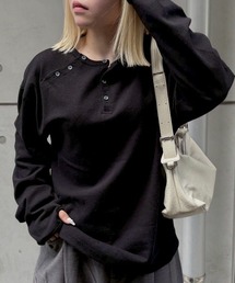 Chikashitsu + | 【Chikashitsu +】double button henry neck long sleeve tee / 【チカシツプラス】ダブルボタンヘンリーネック長袖Tシャツ(Tシャツ/カットソー)