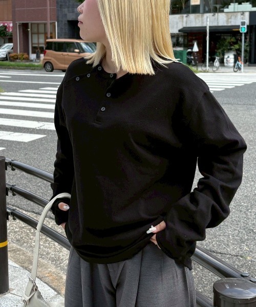 Chikashitsu +(チカシツプラス)の「【Chikashitsu +】double button henry neck long sleeve tee / 【チカシツプラス】ダブルボタンヘンリーネック長袖Tシャツ(Tシャツ/カットソー・メンズ・チャコール/ブラック/ホワイト/ブルー・ONE SIZE)」の18枚目の写真