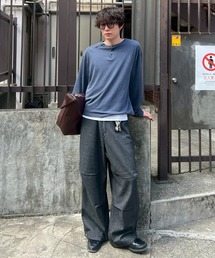 Never mind the XU / Chikashitsu+（ネバーマインド ザ エックスユー / チカシツプラス）の「【Chikashitsu +】double button henry neck long sleeve tee / 【チカシツプラス】ダブルボタンヘンリーネック長袖Tシャツ（Tシャツ/カットソー）」