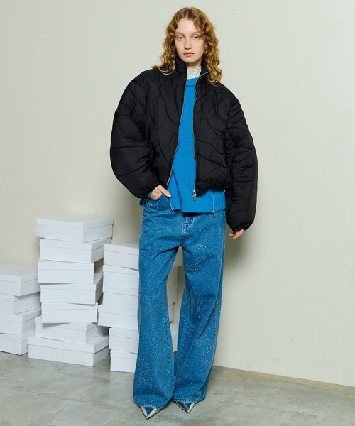 MAISON SPECIAL(メゾンスペシャル)の「Rose Quilted Padded Jacket / ローズキルティング中綿ジャケット(ブルゾン・レディース・ブラック/オフホワイト/レッド・FREE)」の5枚目の写真