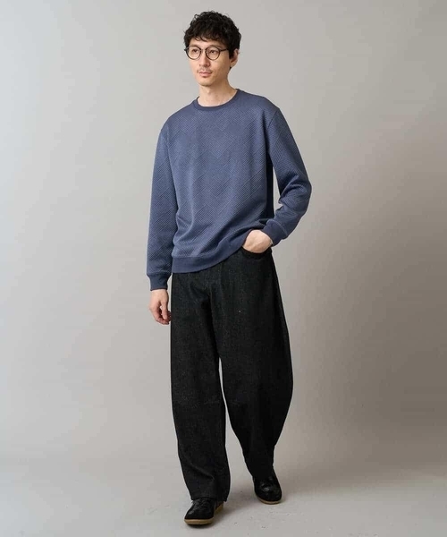 a.v.v(アーヴェヴェ)の「幾何ジャカードセミワイドシルエットプルオーバー【毛玉になりにくい/洗濯機で洗える】(スウェット・メンズ・ブルー/チャコールグレー/ライトグレー/ミント・46/48/50)」の7枚目の写真