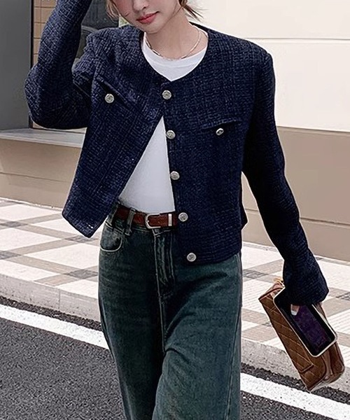 MAISON DE THERESE(メゾン ド テレーズ)の「ショートジャケット(テーラードジャケット・レディース・ネイビー/レッド・L/M/S)」の4枚目の写真