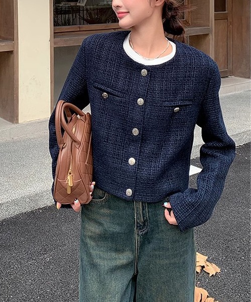 MAISON DE THERESE(メゾン ド テレーズ)の「ショートジャケット(テーラードジャケット・レディース・ネイビー/レッド・L/M/S)」の3枚目の写真