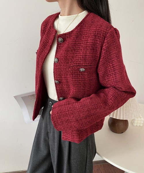 MAISON DE THERESE(メゾン ド テレーズ)の「ショートジャケット(テーラードジャケット・レディース・ネイビー/レッド・L/M/S)」の6枚目の写真