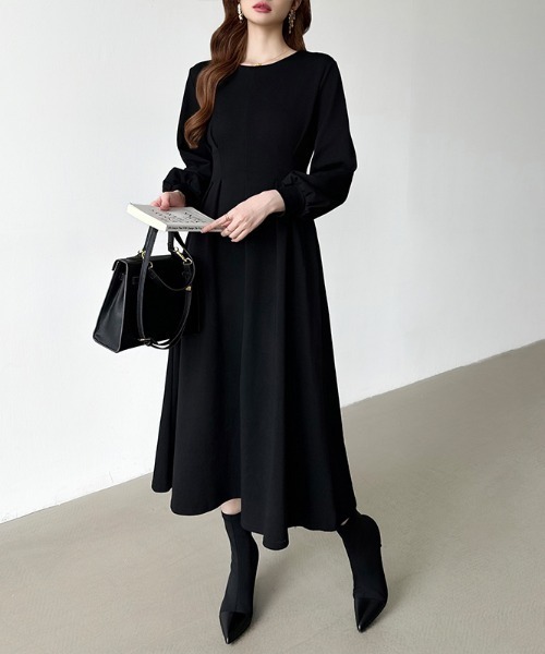 セール】前後2wayで楽しめる ウエストタックワンピース 長袖 ハーフ