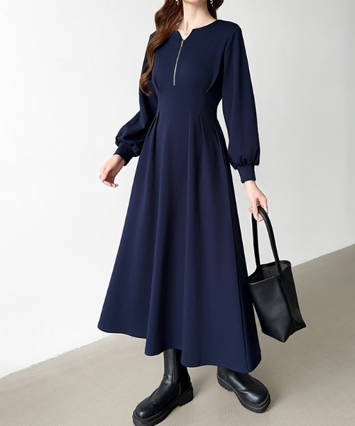 セール】前後2wayで楽しめる ウエストタックワンピース 長袖 ハーフ