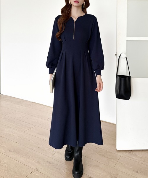 セール】前後2wayで楽しめる ウエストタックワンピース 長袖 ハーフ