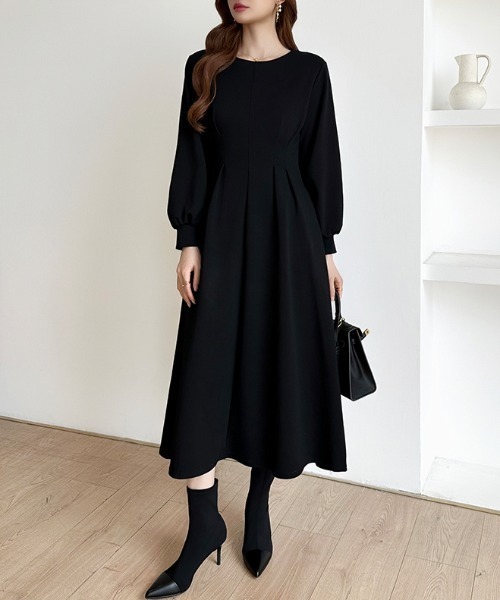 セール】前後2wayで楽しめる ウエストタックワンピース 長袖 ハーフ