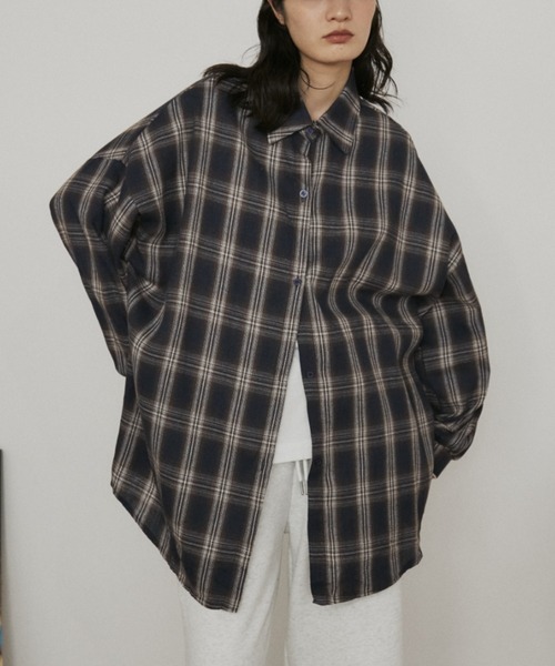 ウールタッチオーバーサイズチェックシャツ（シャツ/ブラウス
