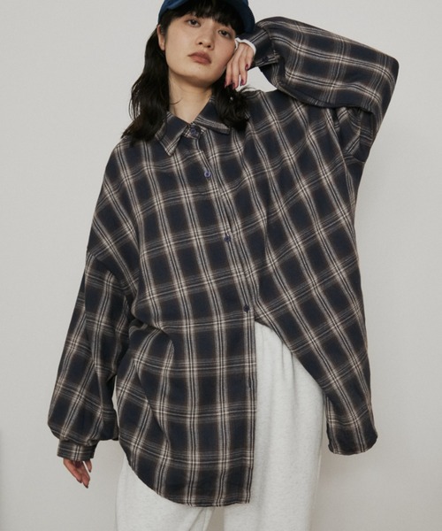 ウールタッチオーバーサイズチェックシャツ（シャツ/ブラウス