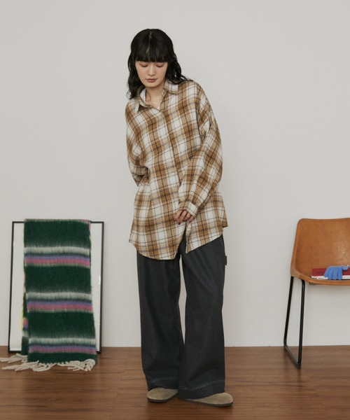 MERLOT（メルロー）の「ウールタッチオーバーサイズチェックシャツ（シャツ/ブラウス・レディース・ベージュ/ネイビー・FREE）」の21枚目の写真