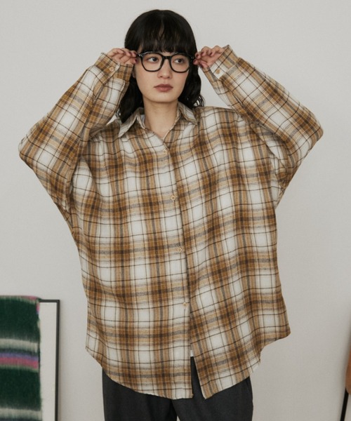 ウールタッチオーバーサイズチェックシャツ（シャツ/ブラウス