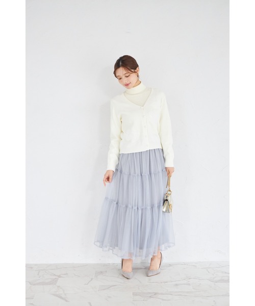 tocco closet(トッコ クローゼット)の「【ZOZO限定】パール釦チュールフラワーモチーフニットカーディガン(カーディガン/ボレロ・レディース・アイボリー/ブラック/グレー・M)」の6枚目の写真