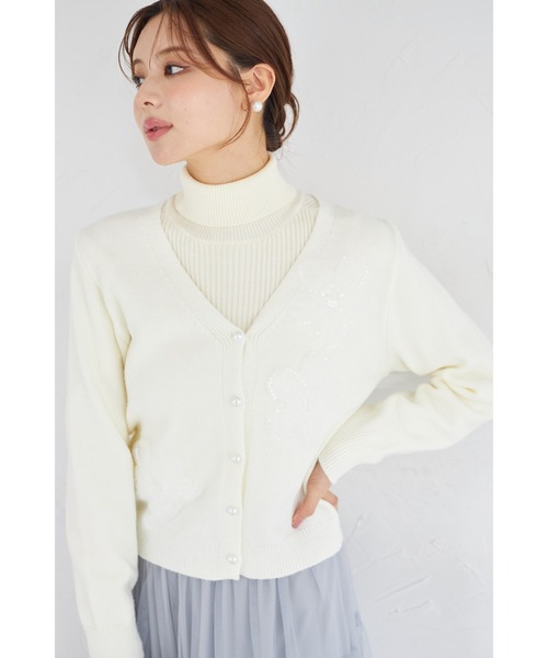 セール】【ZOZO限定】パール釦チュールフラワーモチーフニット