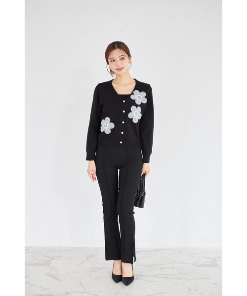 tocco closet(トッコ クローゼット)の「【ZOZO限定】パール釦チュールフラワーモチーフニットカーディガン(カーディガン/ボレロ・レディース・アイボリー/ブラック/グレー・M)」の15枚目の写真