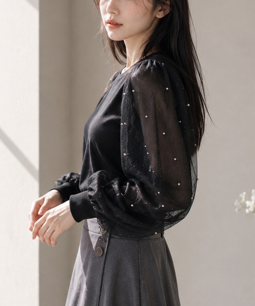 Ruwan yu（ルワンユー）の「パールチュールスリーブトップス【大きいサイズ対応】（シャツ/ブラウス・レディース・ブラック・L/LL/3L/4L）」の18枚目の写真