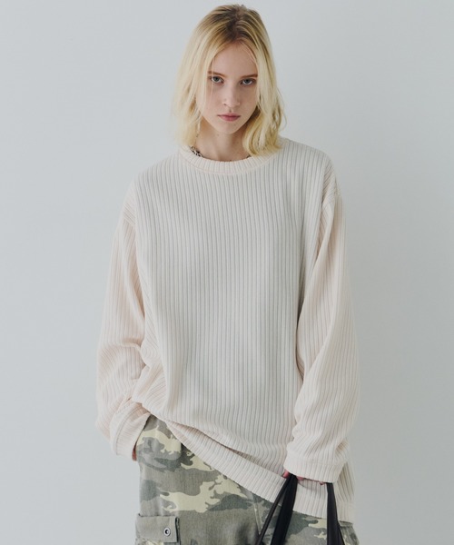 AFF AIVER（エイエフエフアイバー）の「AFF AIVER　モールニットビッグプルオーバー（ニット/セーター・メンズ・オフホワイト/ブラック/ライトブルー・SMALL/MEDIUM/LARGE）」の2枚目の写真