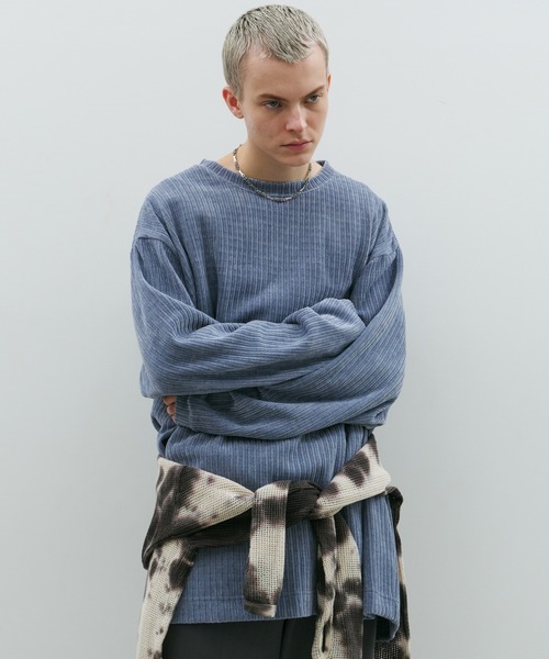 AFF AIVER（エイエフエフアイバー）の「AFF AIVER　モールニットビッグプルオーバー（ニット/セーター・メンズ・オフホワイト/ブラック/ライトブルー・SMALL/MEDIUM/LARGE）」の7枚目の写真