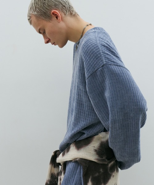 AFF AIVER（エイエフエフアイバー）の「AFF AIVER　モールニットビッグプルオーバー（ニット/セーター・メンズ・オフホワイト/ブラック/ライトブルー・SMALL/MEDIUM/LARGE）」の9枚目の写真