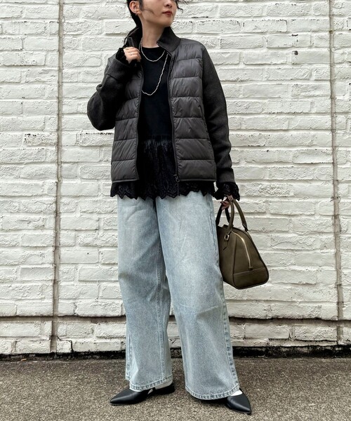fredy emue（フレディエミュ）の「【TAION/タイオン】別注HI NECK DOWN JACKET+SLEEVE KNIT（ダウンジャケット/コート・レディース・チャコールグレー/オフホワイト/ブラウン系その他/ブラック・38）」の6枚目の写真