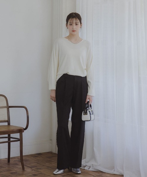 slattgir(スラットジール)の「高身長 サイドツイードラインワイドパンツ(トールサイズ)Essenave(その他パンツ・レディース・ブラック/グレー・TM/TL/TLL/T3L)」の10枚目の写真