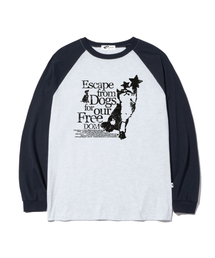 キャットアンドドッグプリントロングスリーブネイビー